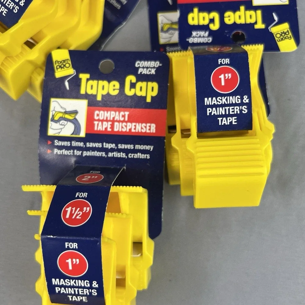 12 Foam Pro Tape Caps 1, 1.5 & 2 in w/ Dispenser (4 Packs)